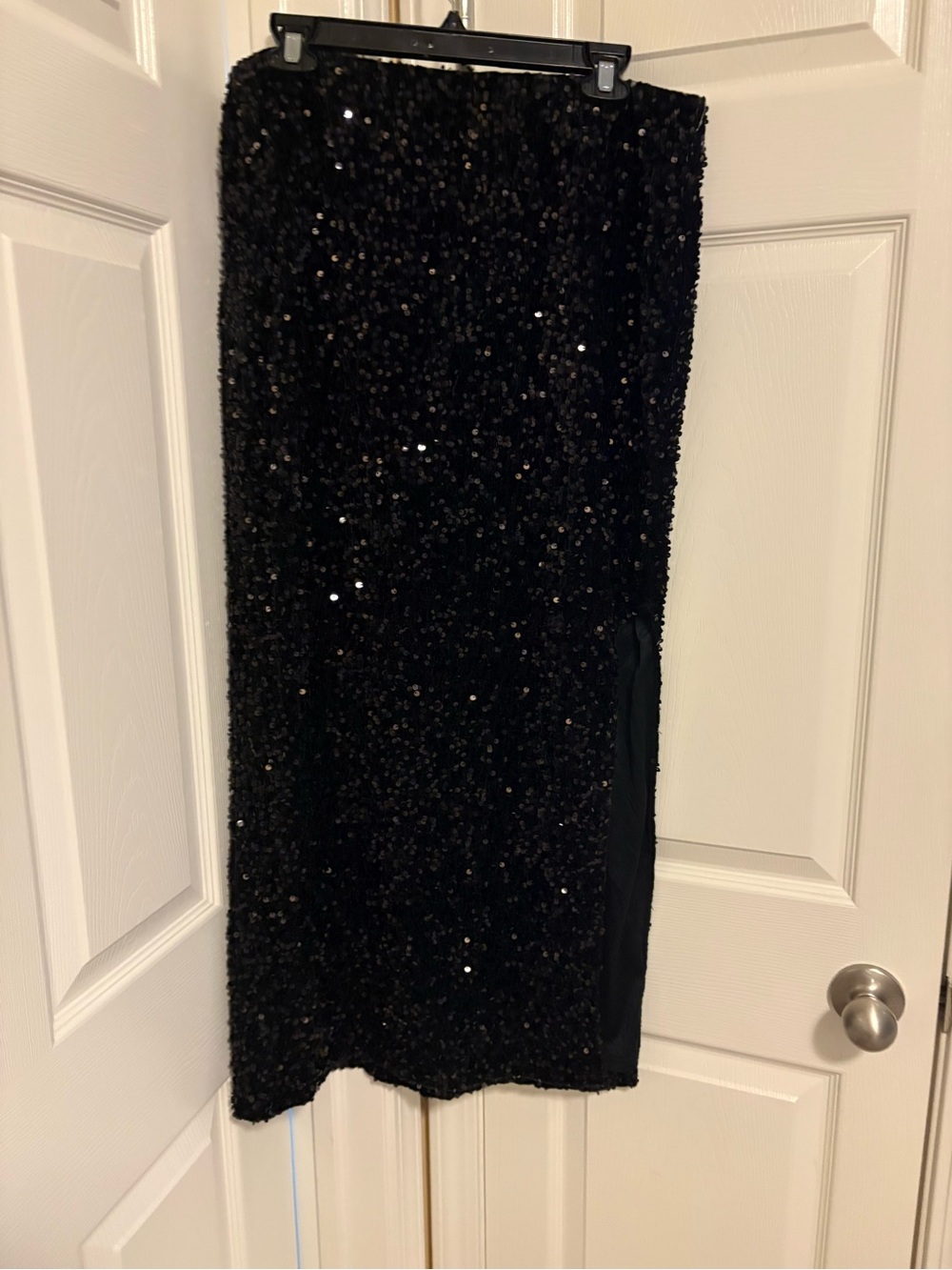 Black Sequin Midi Skirt - Women's Evening Skirt